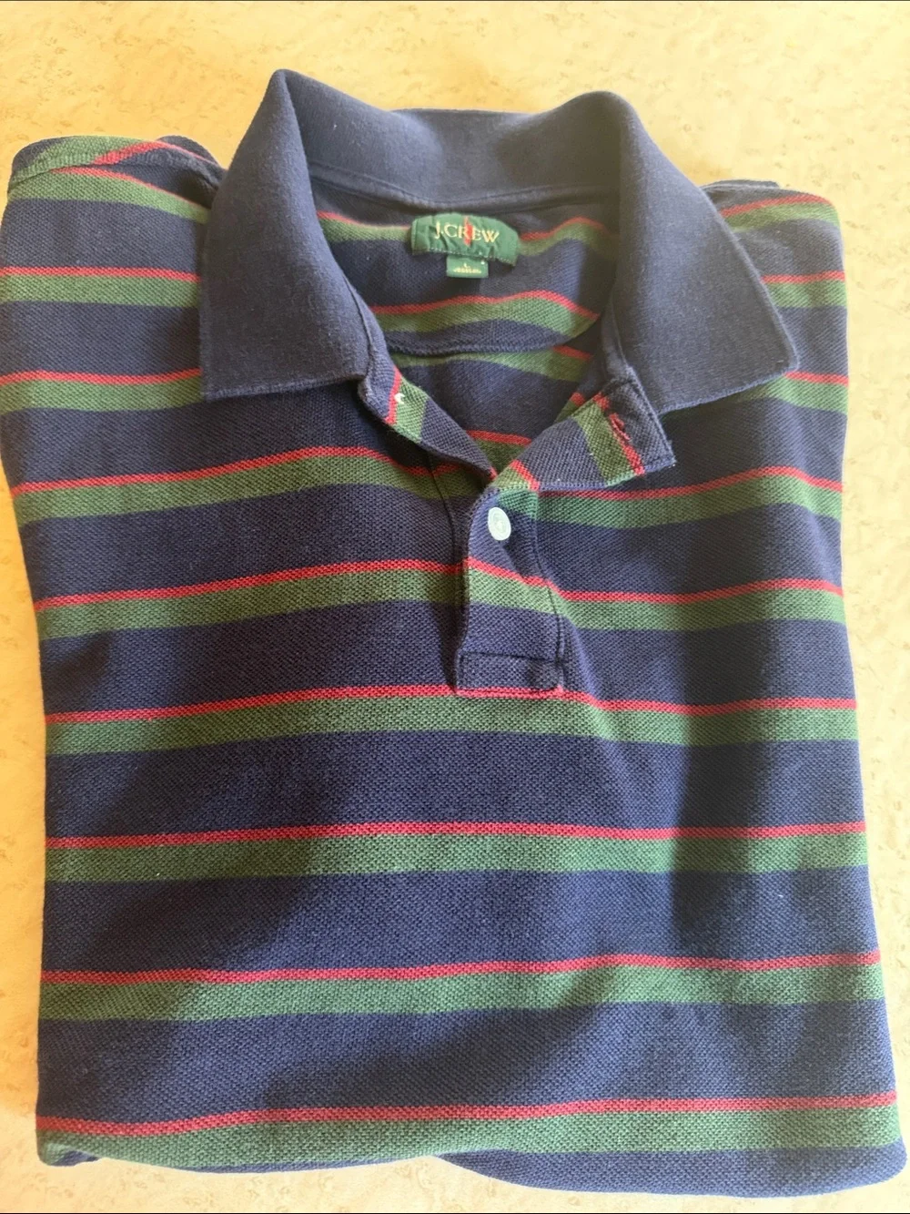J. Crew Navy Polo with Green and Red Stripe Detail